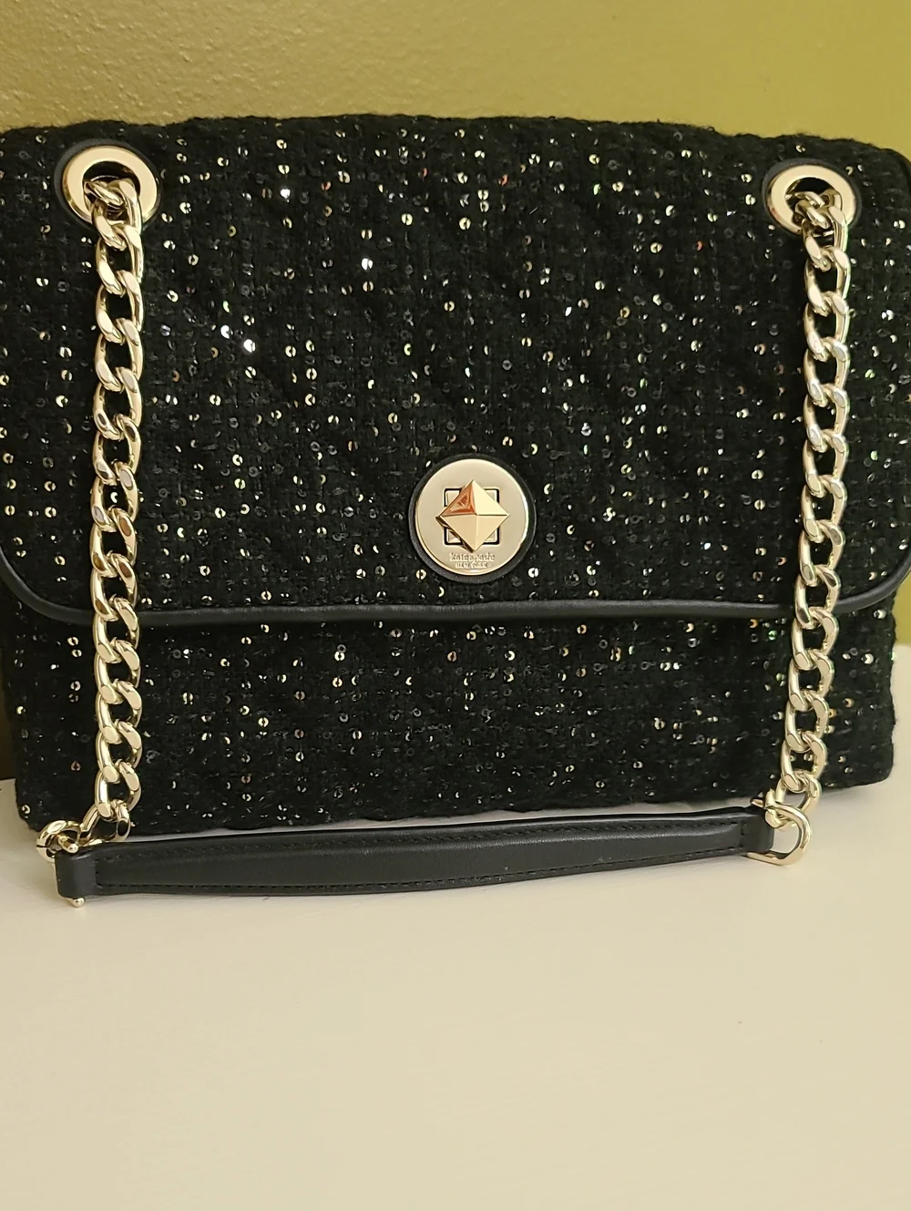 Kate Spade Black Sequin Tweed Fabric, Flap Shoulder Bag Or Crossbody